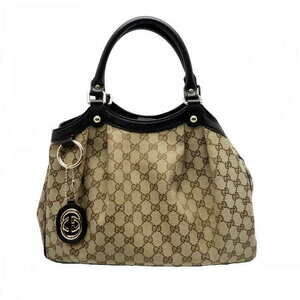 Gucci Tote Bag White Sukey Canvas Leather Beige Brown